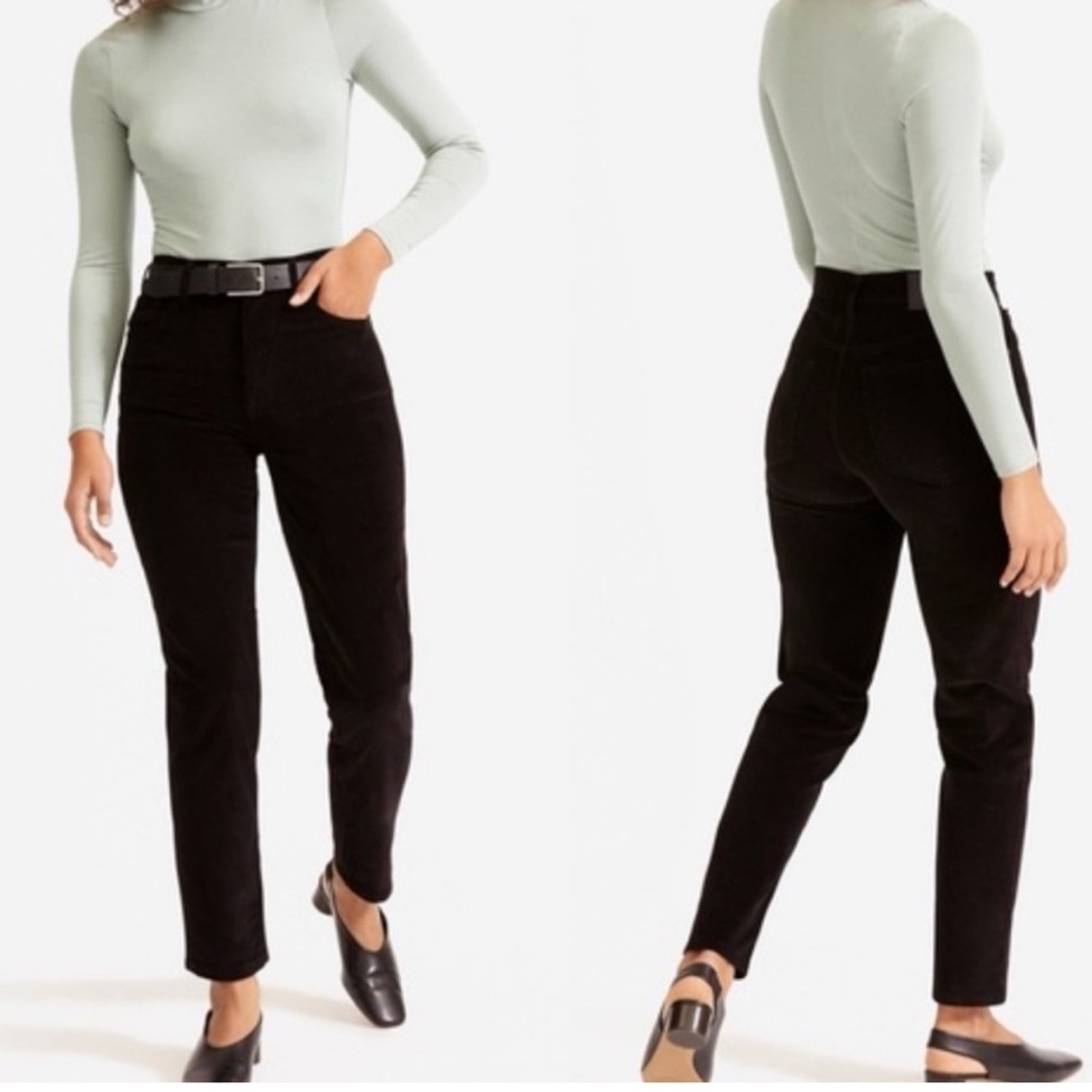 Everlane Baby Cord Cheeky Black Corduroy High Rise Straight Leg Pants 26