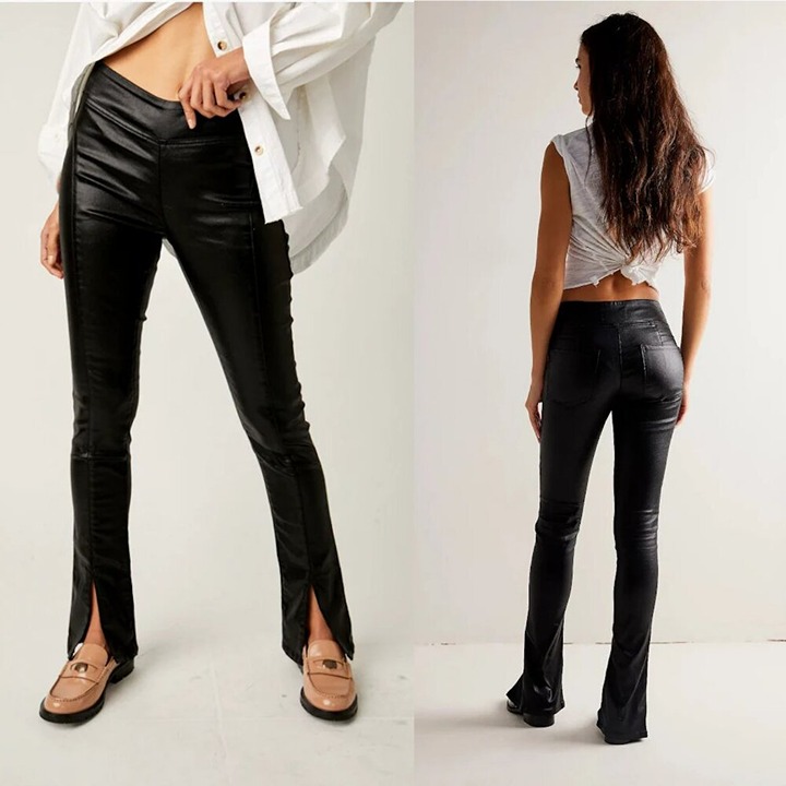 NWT New 128 Free People Women's Double Dutch Coated Pull-On Black Jeans Size L
