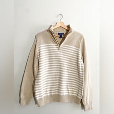 Karen Scott Quarter Zip Sweatshirt | Size Large | Cream • White