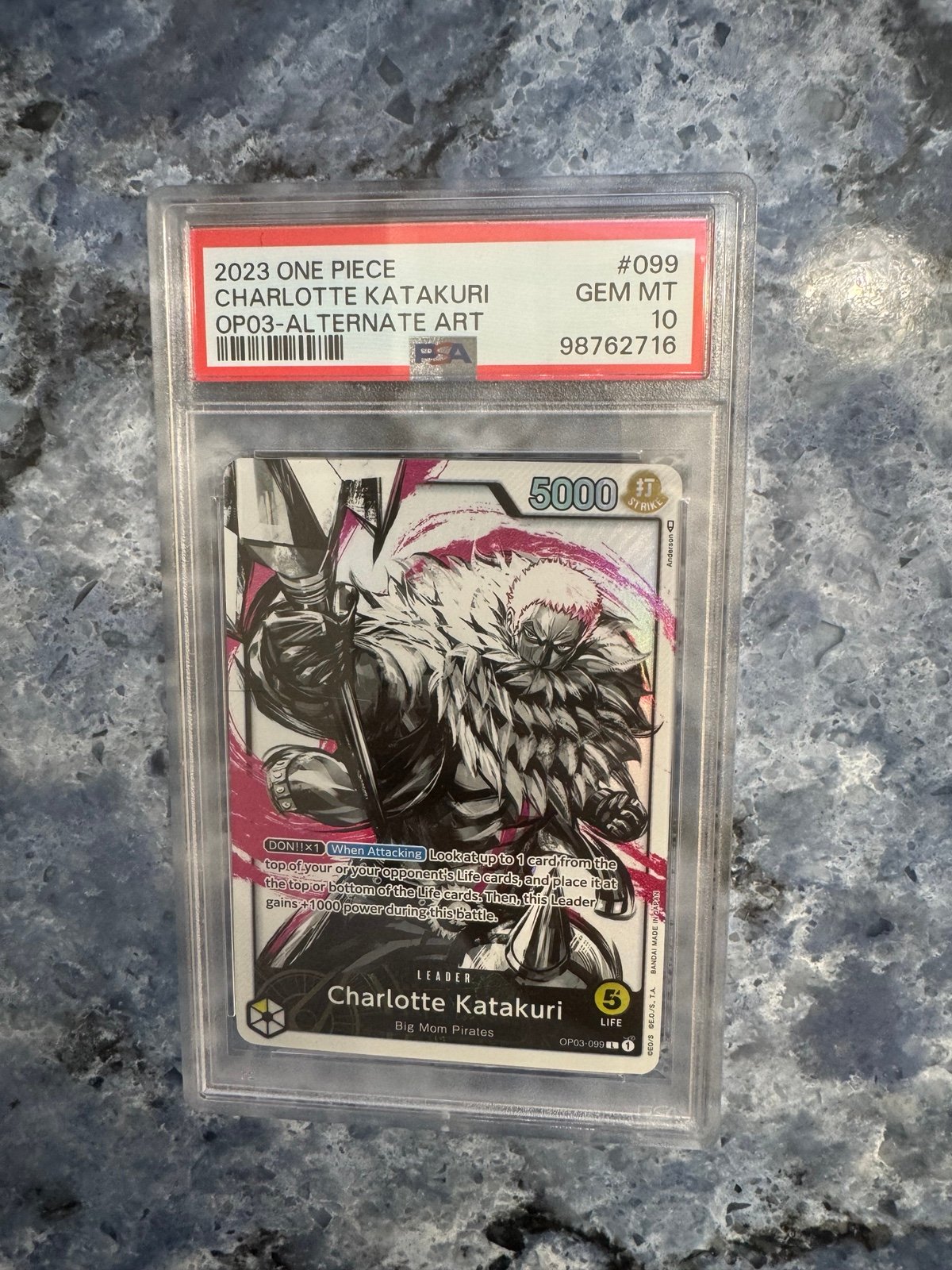 One Piece TCG Charlotte Katakuri Alt Art Leader OP03-099 PSA 10