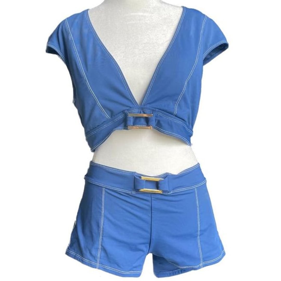 Bleu Rod Beattie A Fine Line Cap Sleeve Crop Bikini Top and Shorts US Size 14