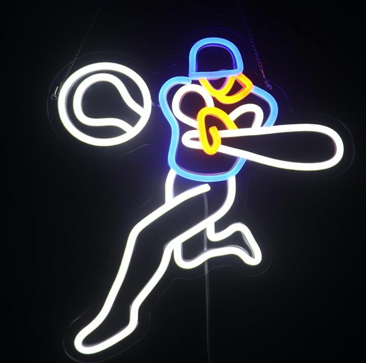 Fun Bright Blue Baseball Man LED Night Light MLB Game Room Wall Sport Decor
