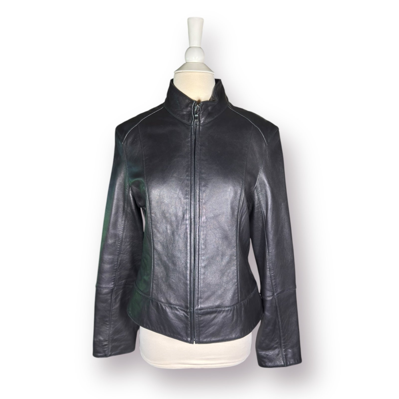 MARC NEW YORK Leather Moto Jacket Size Large Black Biker Front Zipper Jacket