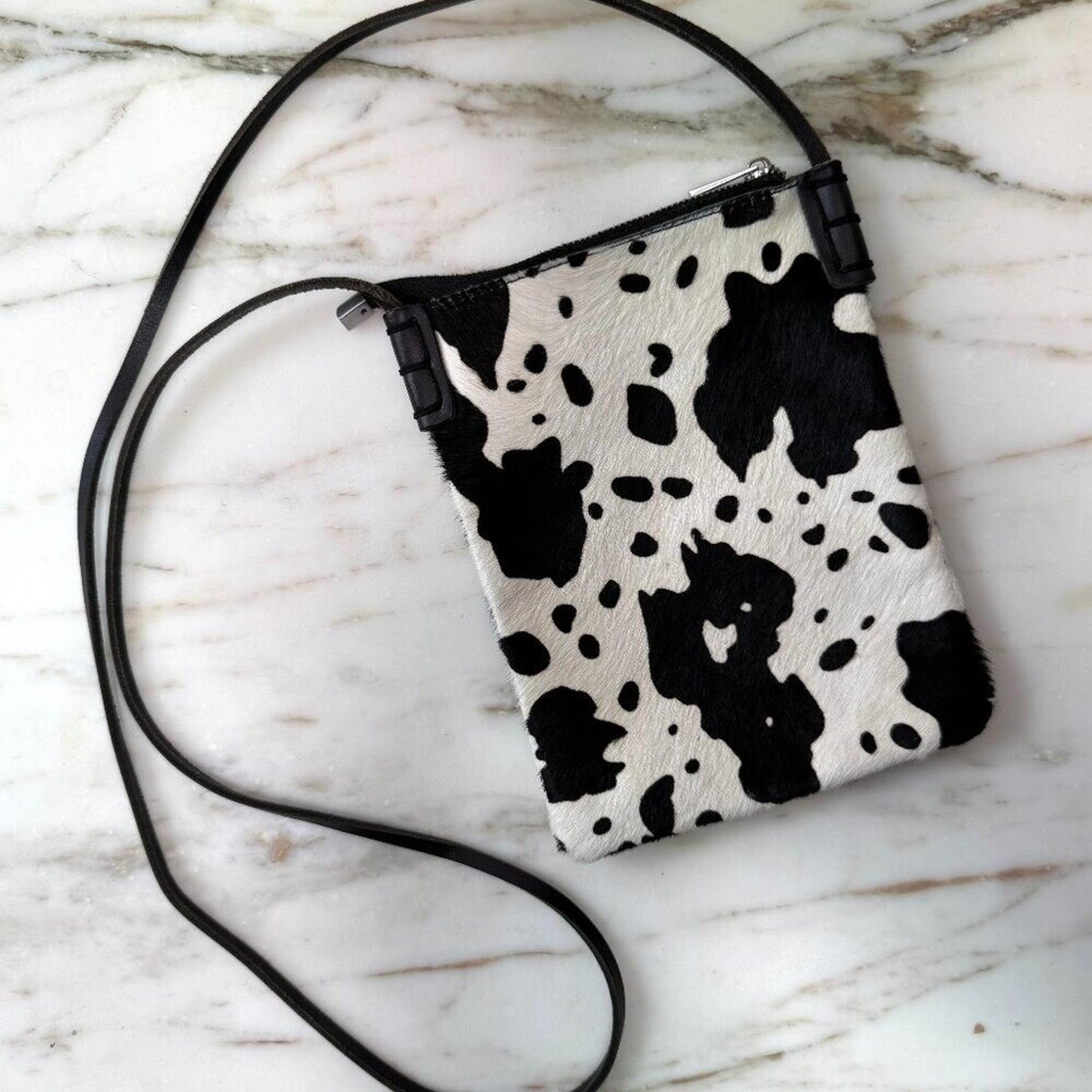 Genuine Calf Hair Crossbody Bag – Cow Print by "Most Wanted USA"