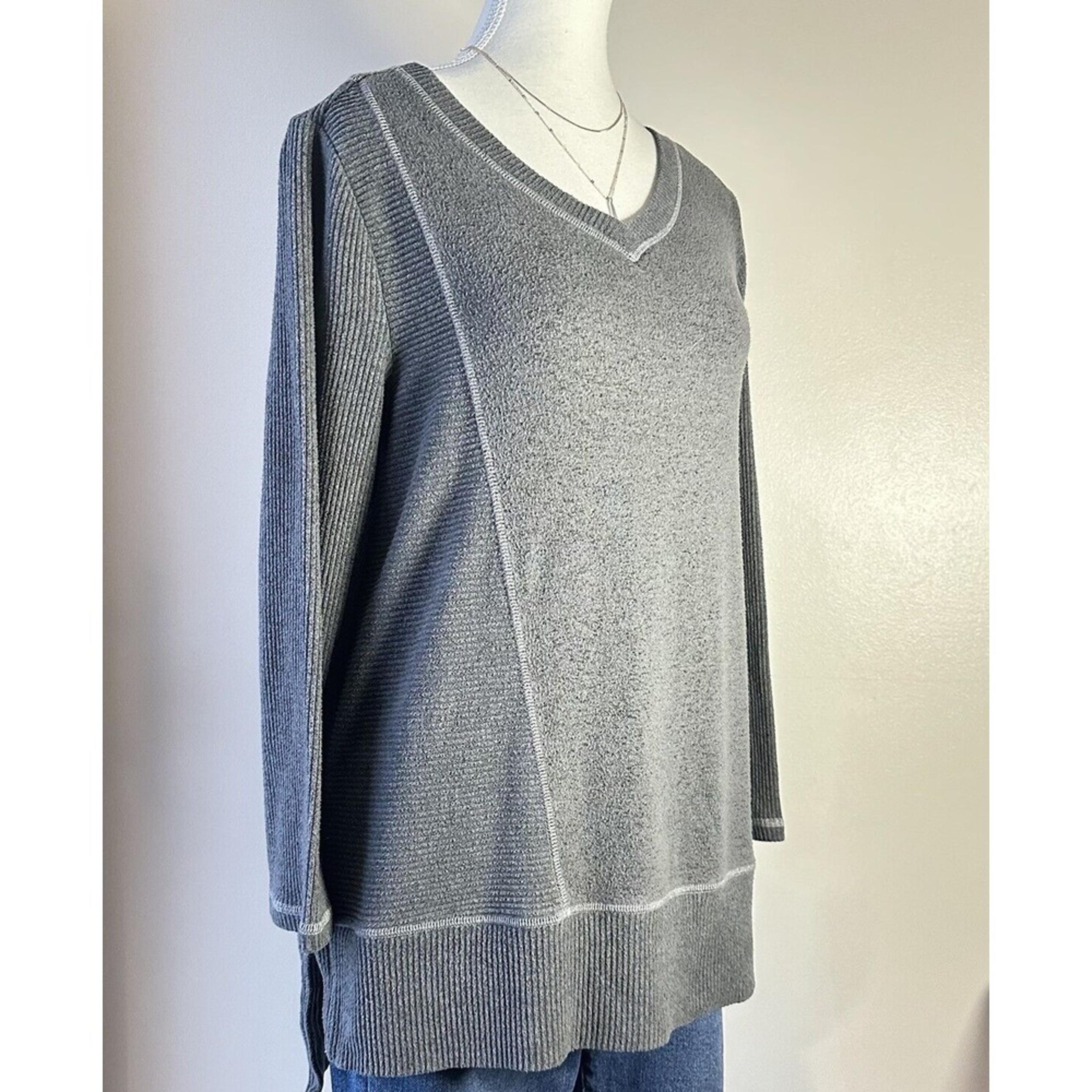 Habitat Fleece Top Women's Small Gray V-Neck Tunic Long Sleeve