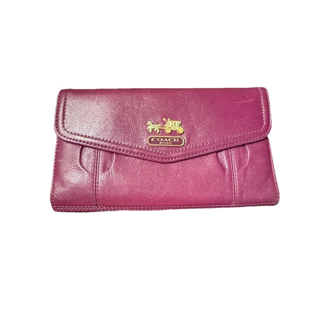 Coach Purple Leather Large Tri-Fold Wallet