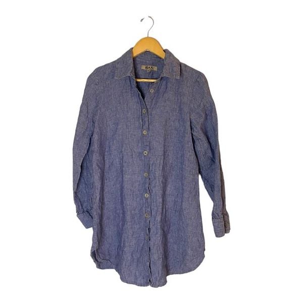 Flax Blue Linen Button Down Shirt