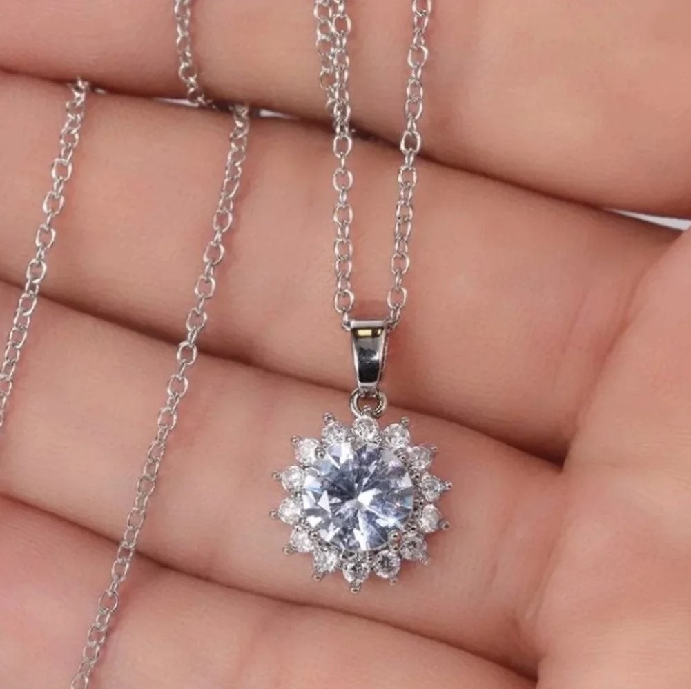 2ct REAL MS Diamond Flower Pendant Necklace in 14K