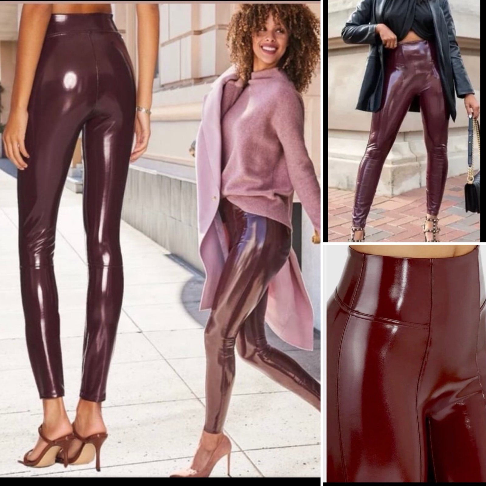 SPANX 128 SKIN TIGHT COMPRESSION SHAPER DARK Cherry PATENT LEATHER LEGGINGS LG