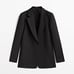 NWT. Massimo Dutti Black 100% Wool Micro-Textured Open Blazer. Size 4.