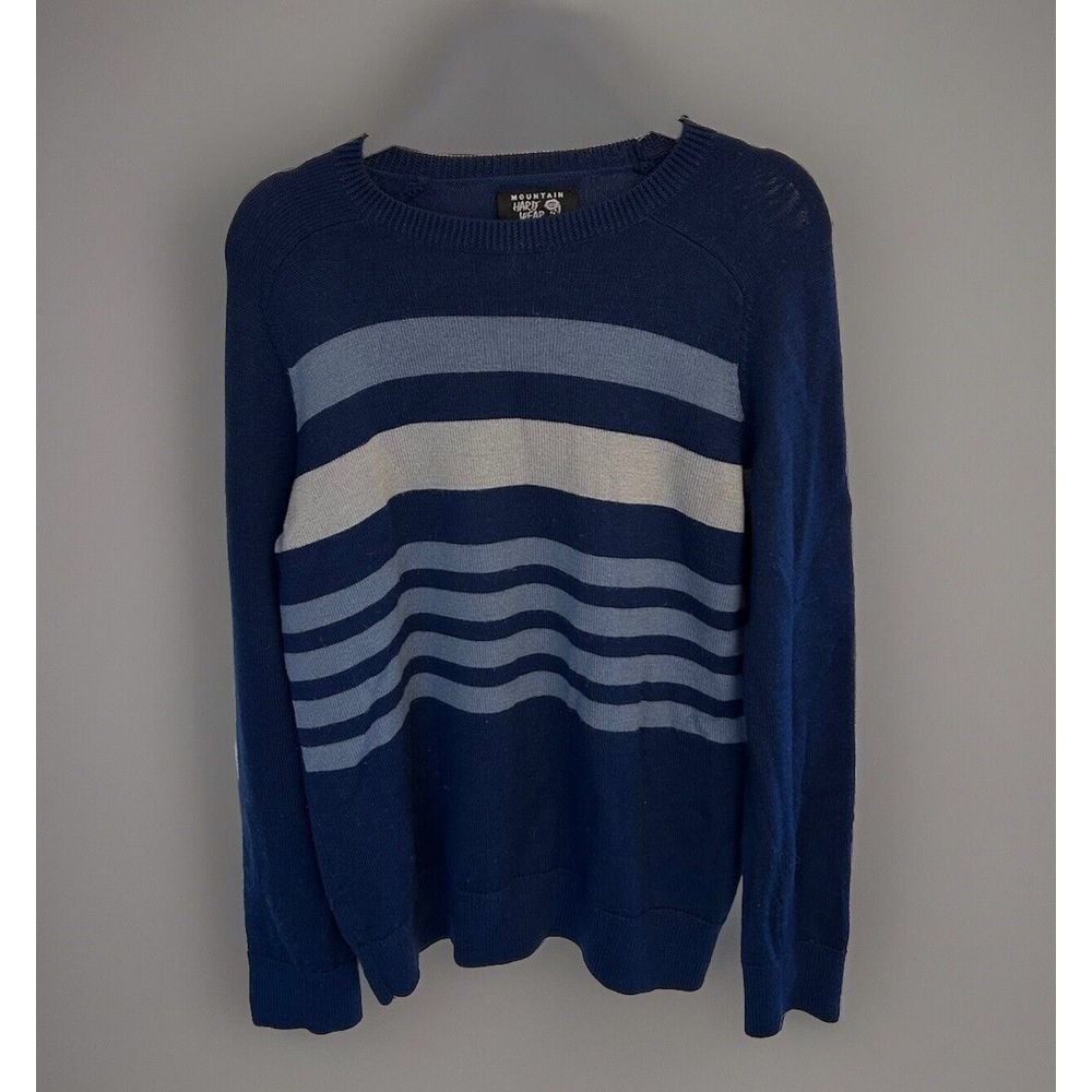 Mountain Hardwear Striped Sweater Mens M Recycled Wool Blend Blue Stripe