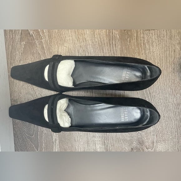 Stuart Weitzman Women’s Black Suede Leather Low Kitten Heels Shoes Size 9.5