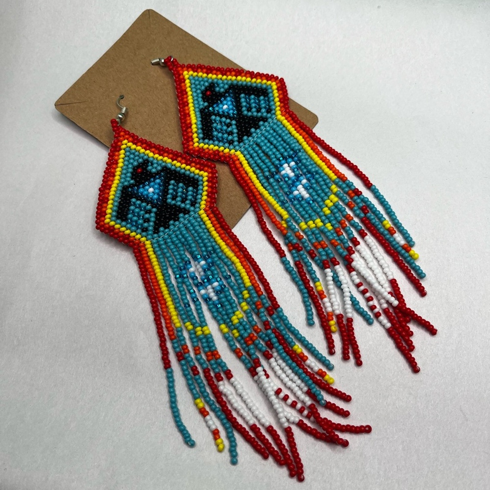Aztec Fringe Eagle Beaded Earrings