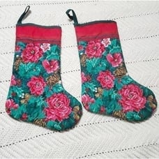 Handmade Quilted Floral Christmas Stocking Set