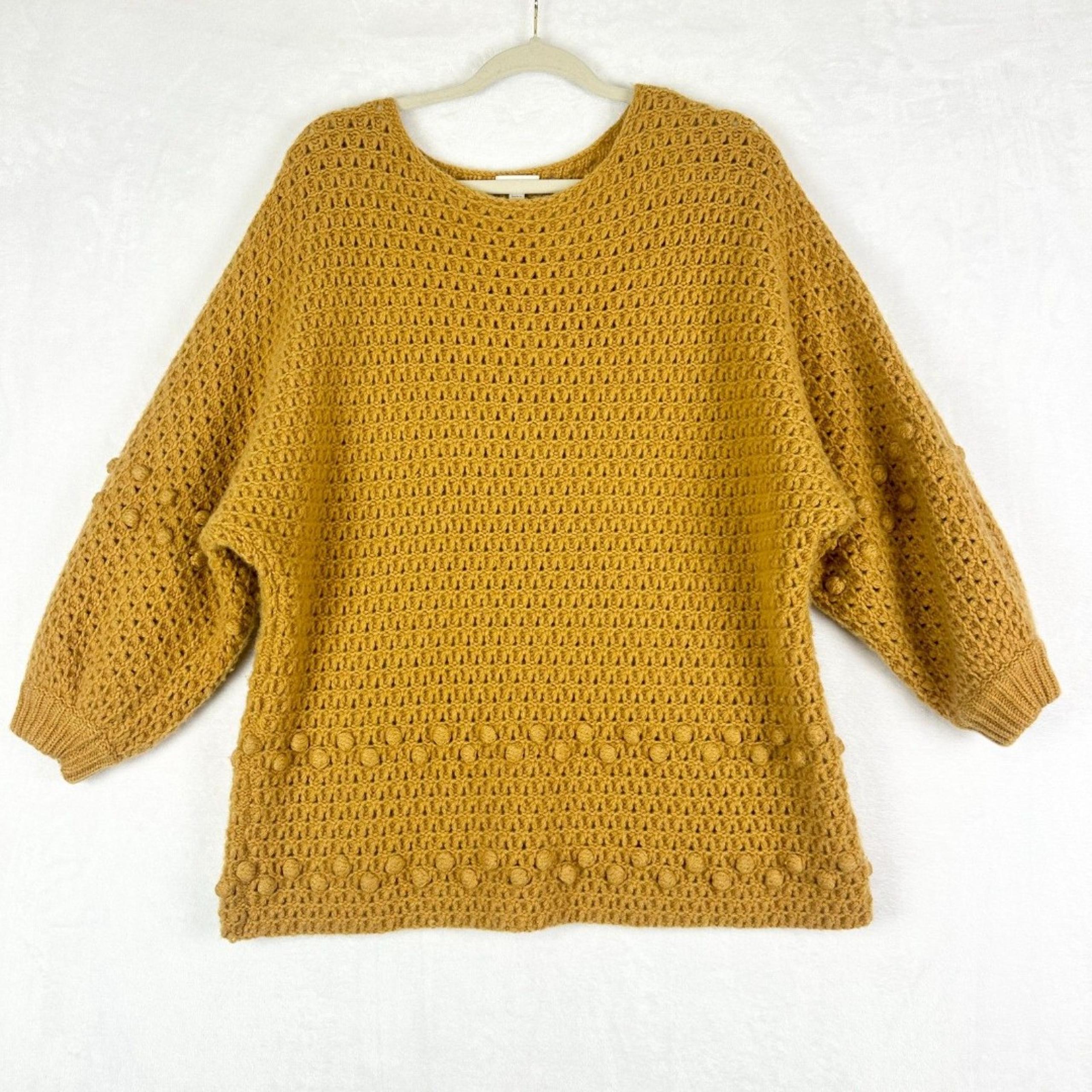 Garnet Hill Cashmere Bobble Stitch Sweater Size Medium Mustard Quiet Luxury