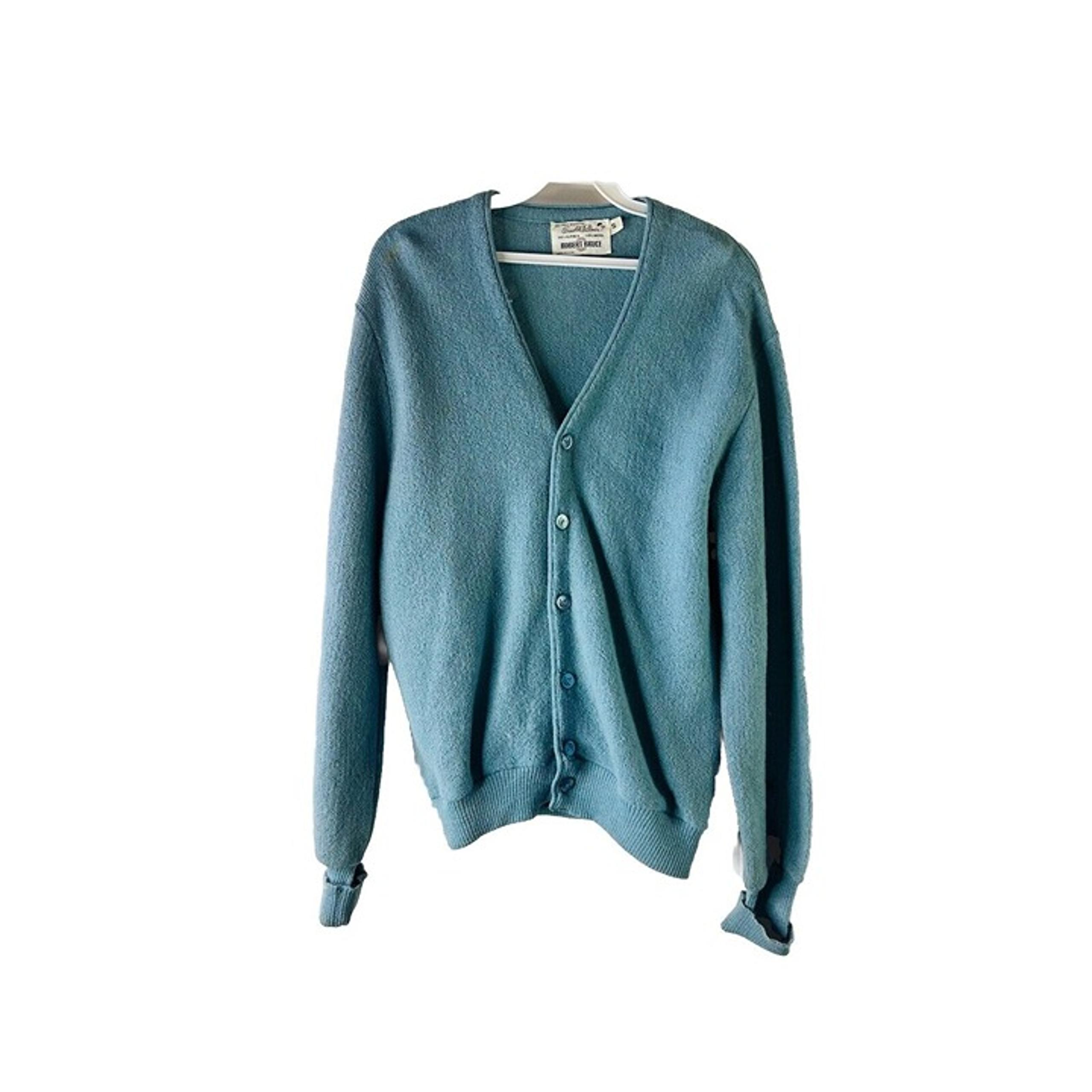 Vintage 60s Mens Small Alpaca Wool Knit Cardigan Sweater USA Dad Grandpa