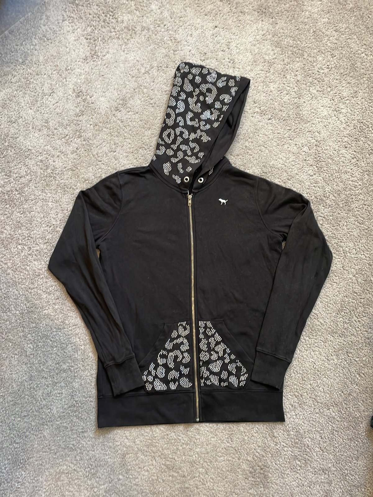 HTF VS Pink Leopard Bling Zip Up Hoodie