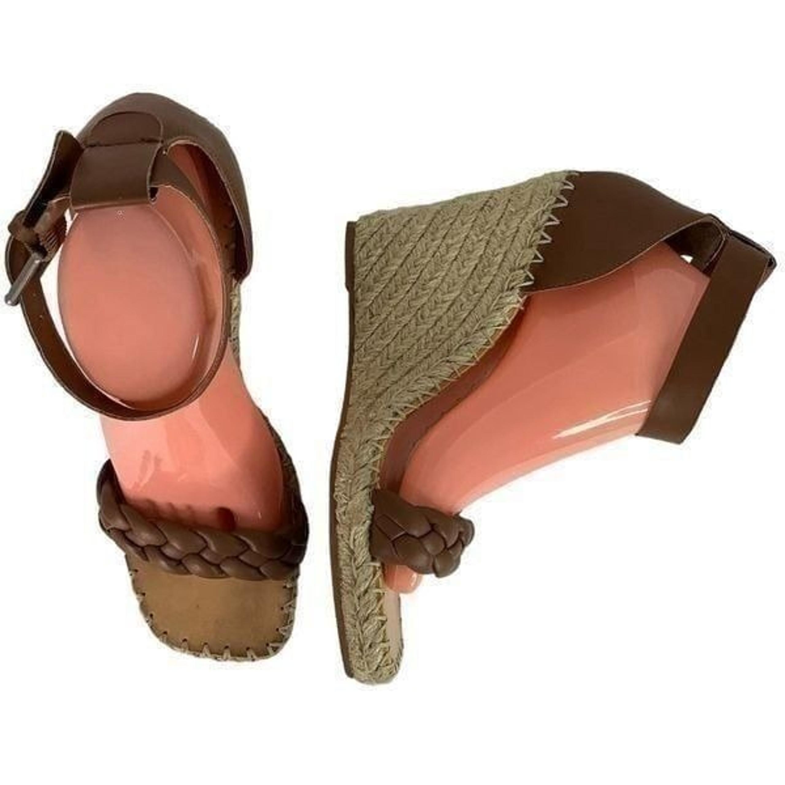 Dolce Vita Nilton Ankle Strap Espadrille Brown Leather Sandals Wedge Shoes Sz 10
