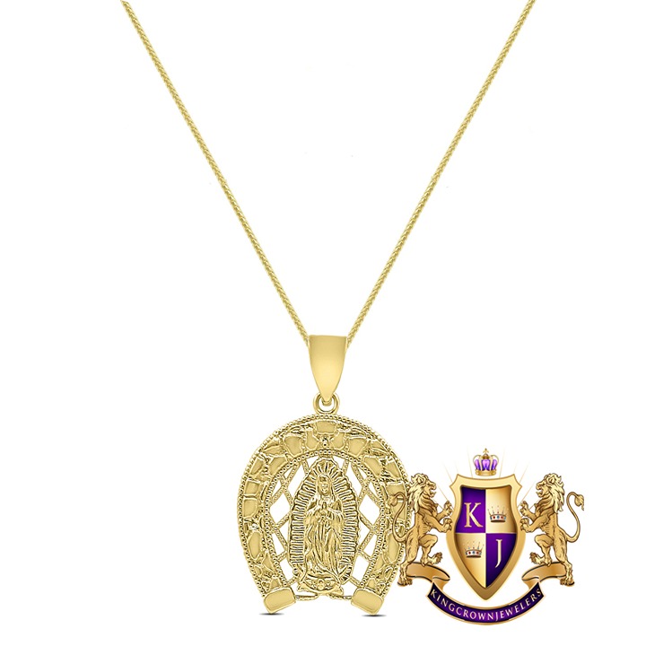 10k Real Gold Diamond Cut Nugget Lady of Guadalupe Mother Mary Charm Pendant