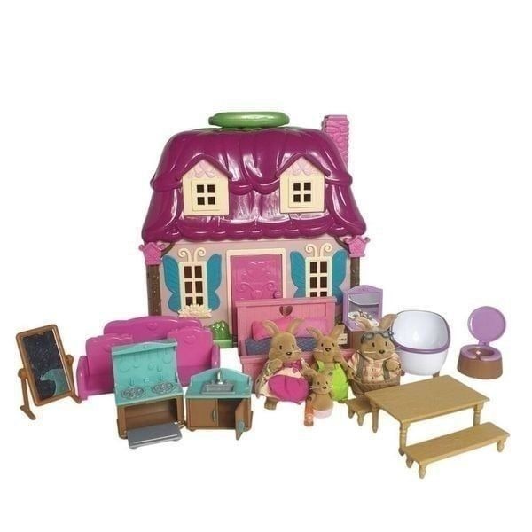 Li'l Woodzeez Country Cottage Playhouse With Furniture & Rabbit Family Set