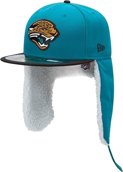 RARE New Era Jacksonville Jaguars Dog Ear Sherpa Flap Winter Hat 59Fifty 7 5/8