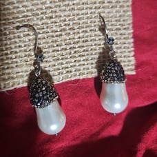 SOLDBaroque large genuine pearl earrings with tiny top sterling pansies STUNNING