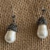 SOLDBaroque large genuine pearl earrings with tiny top sterling pansies STUNNING