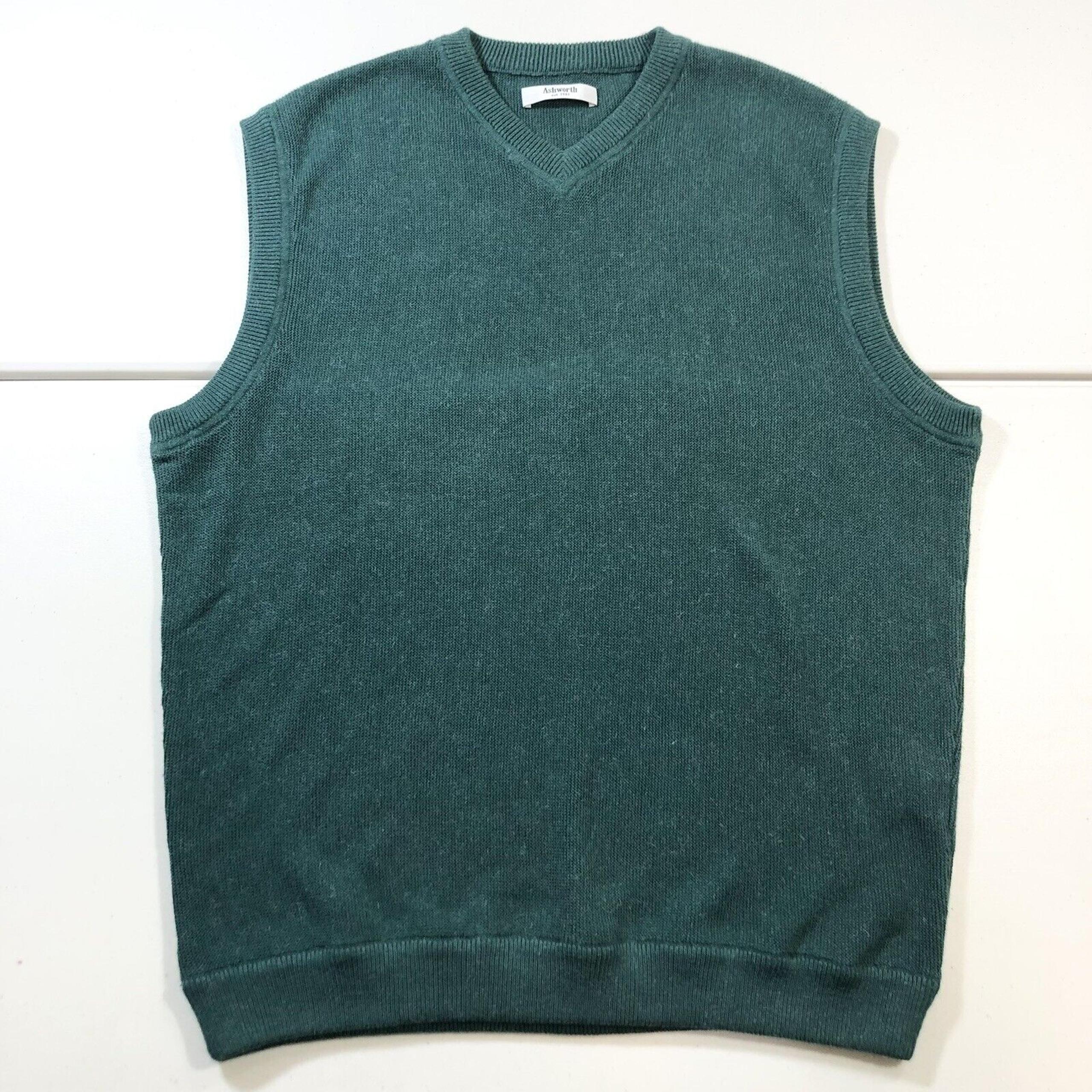 Ashworth Mens Sz Large Golfing V-neck Sweater Vest Green Alpaca Cotton