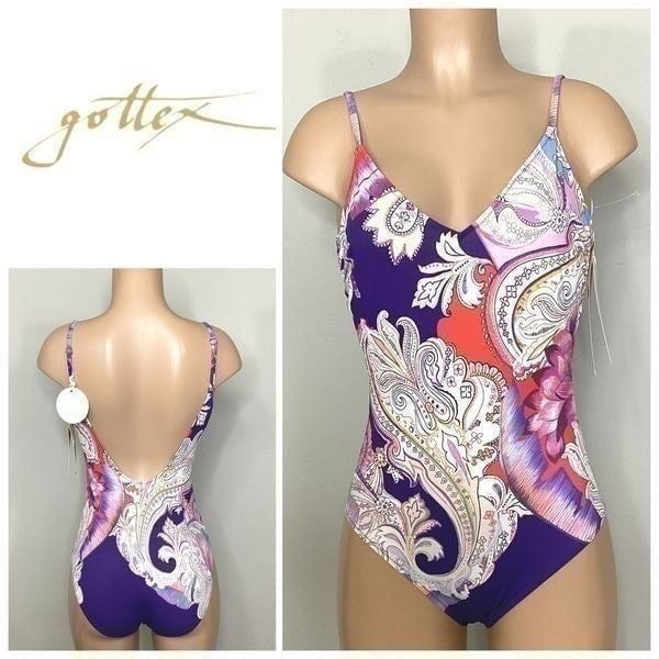 New. Gottex Paisley V-neck contour swimsuit