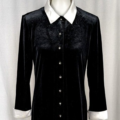 Vtg Wednesday Addams Dress Black Velvet Satin Trim Crystal Buttons Sz 12 Goth