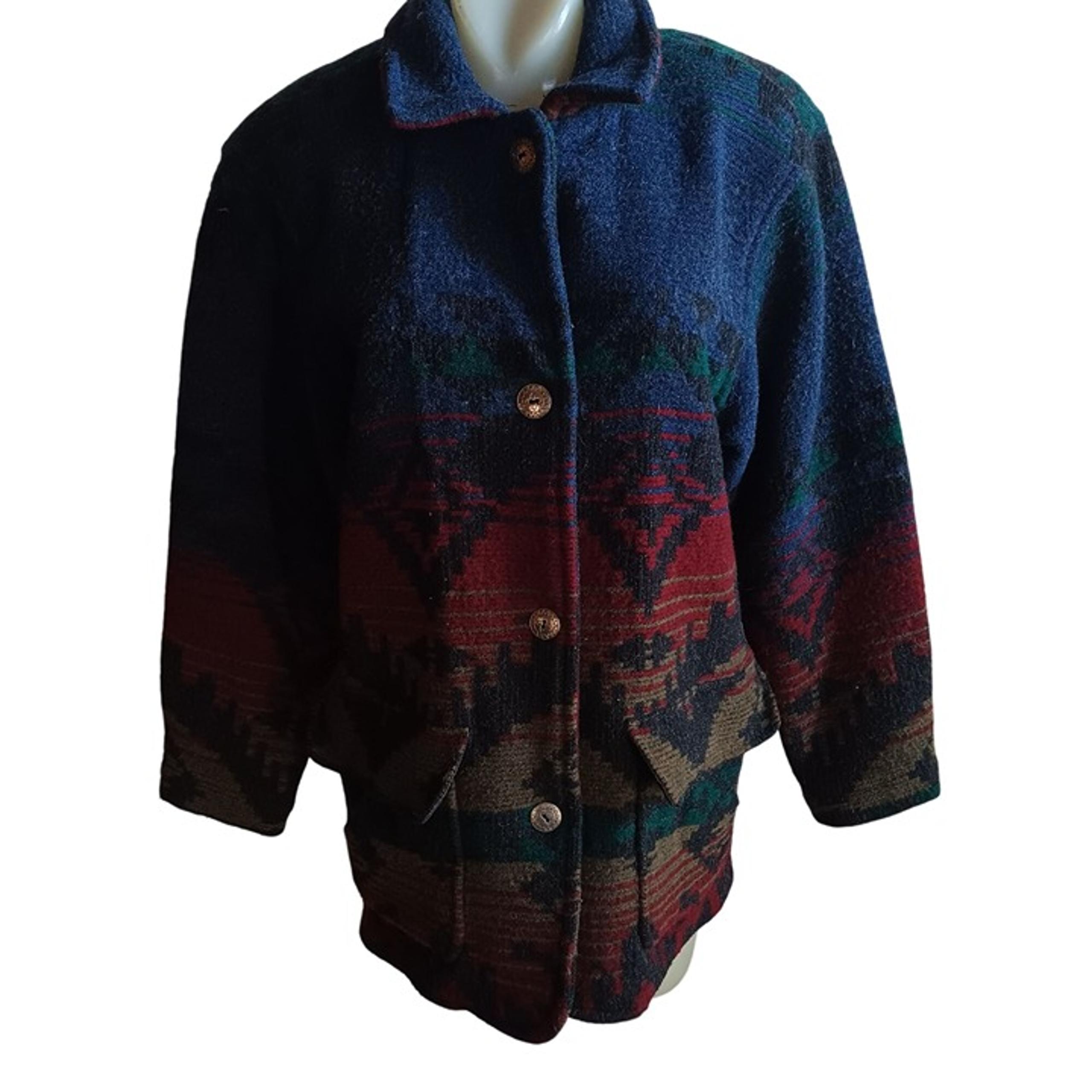 VINTAGE LL Bean Wool Jacket Womens Large Southwest Aztec Navajo Ranch Coat