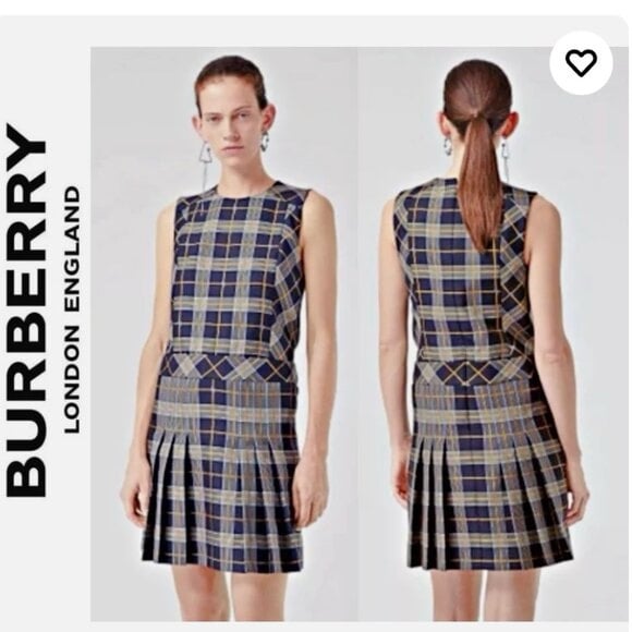 Burberry sleeveless pleat sz 6 s check dress Alana embroidered equestrian knight