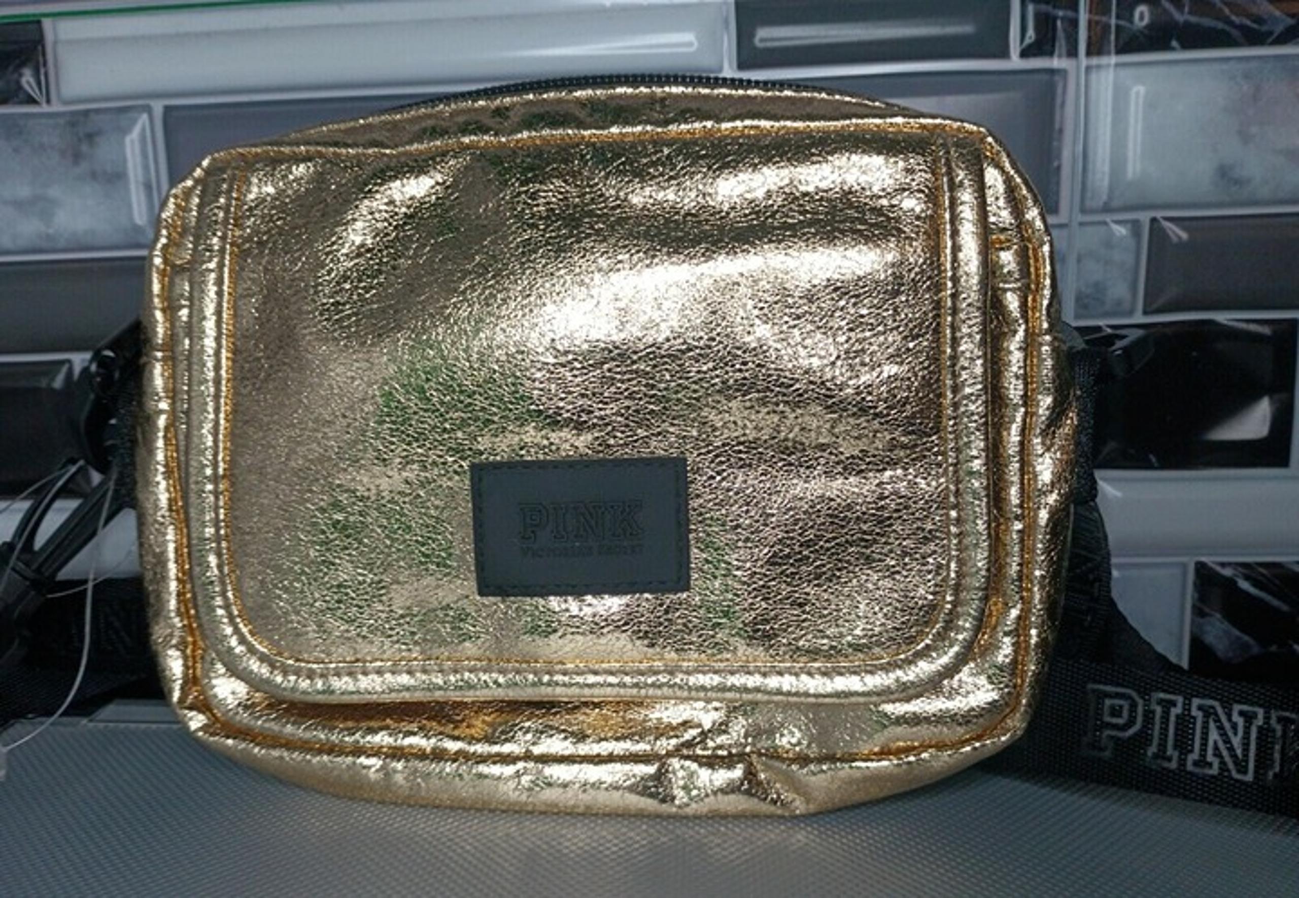 VICTORIA'S SECRET PINK CROSSBODY FANNY PACK BELT BAG ZIP TOP PURSE GOLD METALLIC