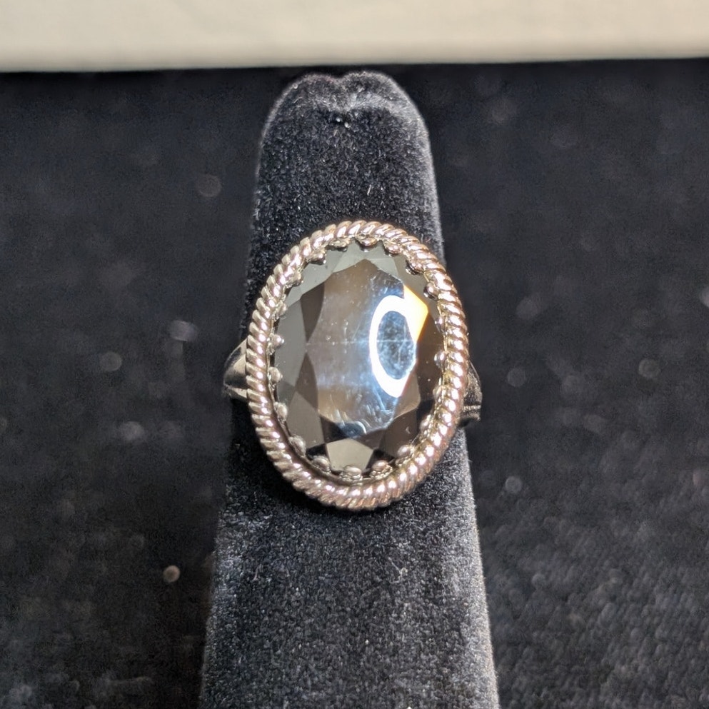 Vintage Navajo JP Jane Popovich Sterling Silver Hematite Ring Size 5