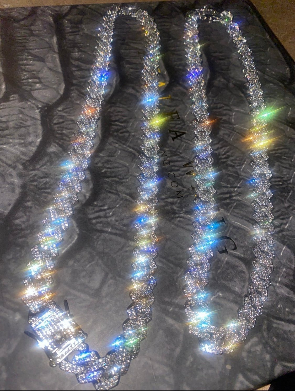 SET OF TWO CUBAN QUAVO ICED PAVE 22”WHITE GOLD GP NECK-CHAINS &1 CROSS