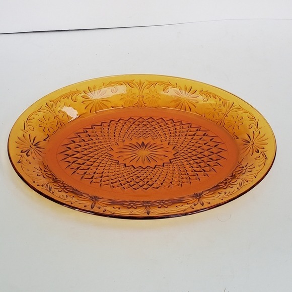 Vintage Small Oval Amber Cut Glass Serving Dish