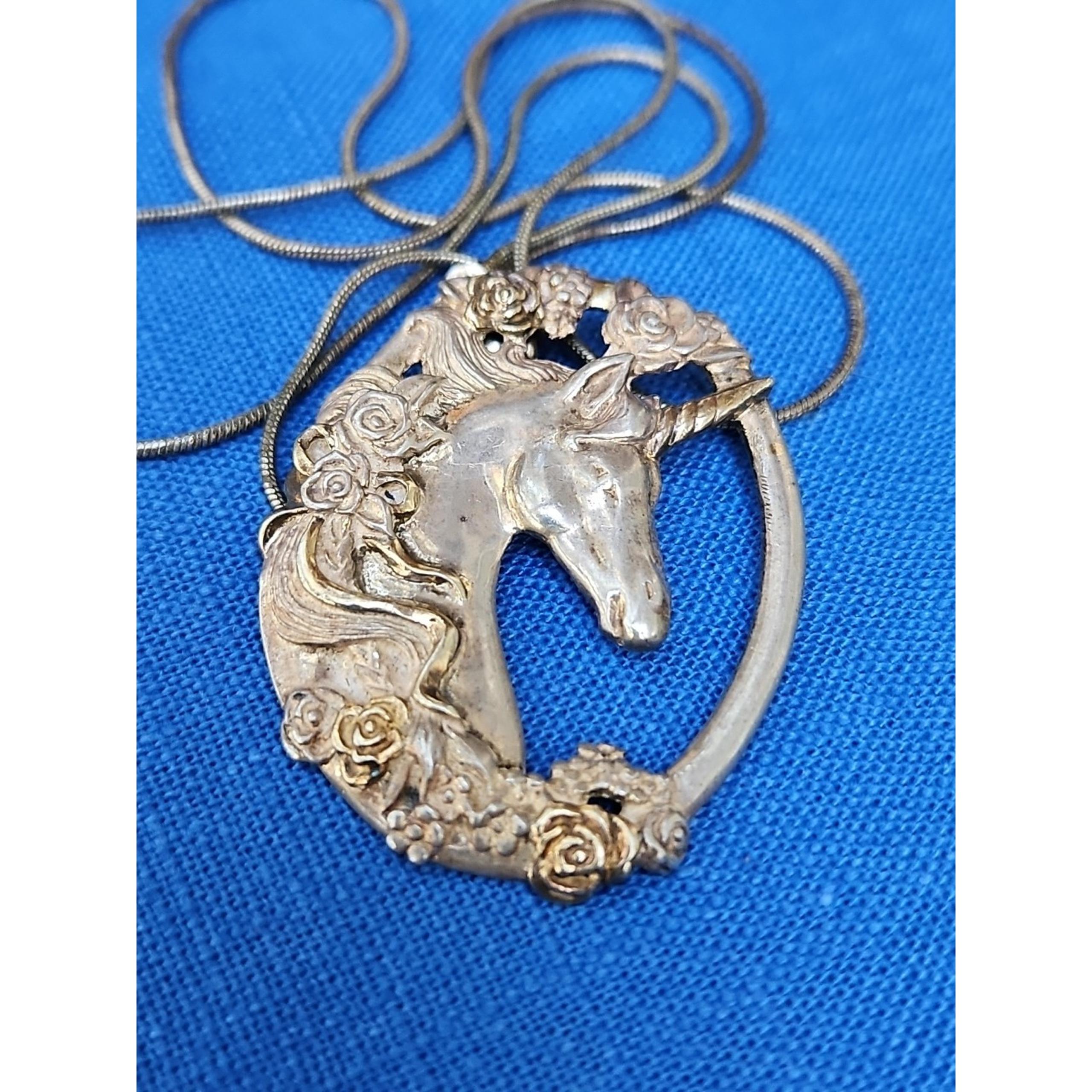 Vintage Sterling Silver UNICORN PENDANT w/ 22" Necklace Italy Repousse Gorham