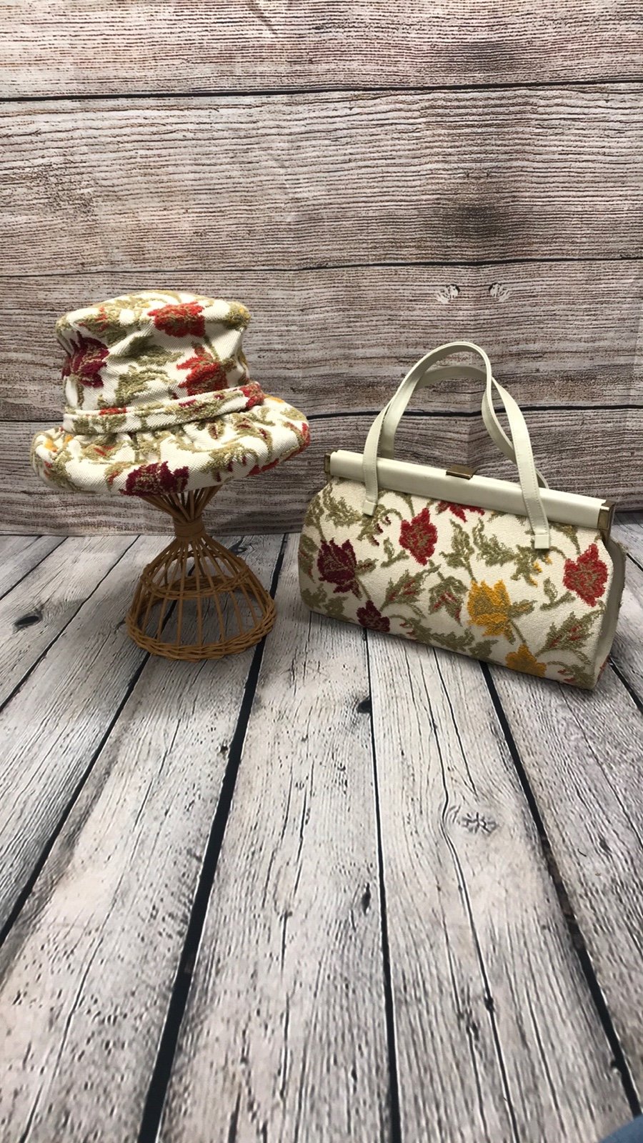 Vintage tapestry hat and purse