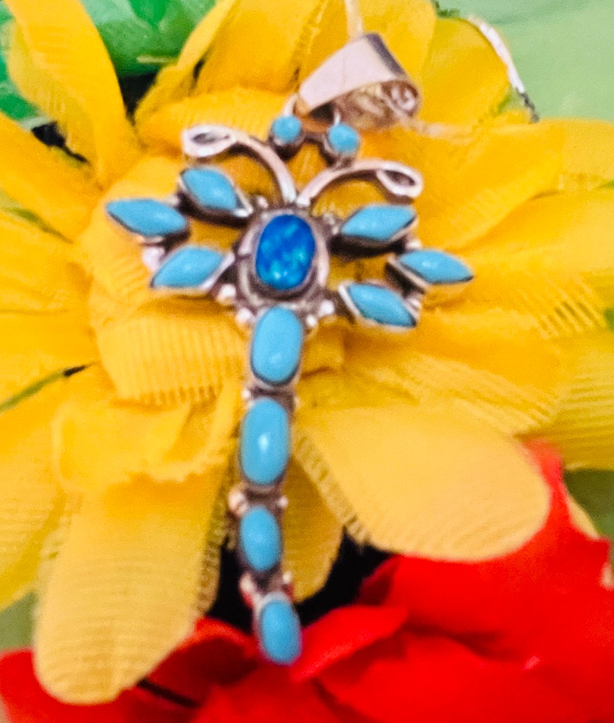 Navajo Sterling Turquoise Opal Dragonfly Necklace #759 SIGNED