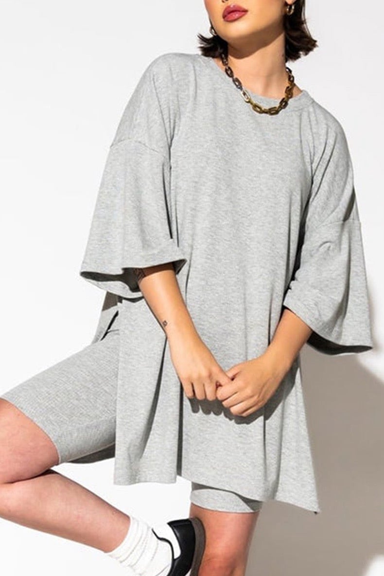 Dressed in lala Malone Ribbed Biker Set in Gray