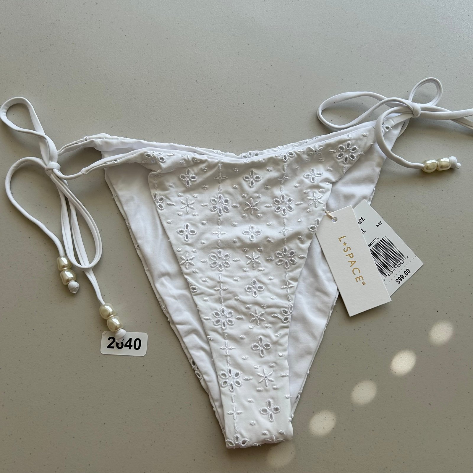 L*Space Lennox Classic Eyelet Bikini Bottom XL White New Swimwear