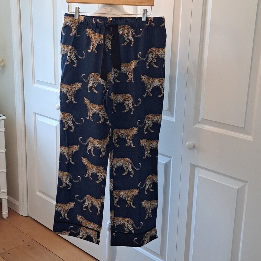 NWOT Katie Kime Womens Navy/ Leopard Animal Print Pajama Pants S-M