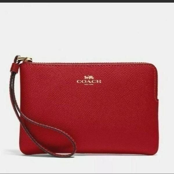 COACH Leather Wristlet 58032 Corner Zip Wristlet Red / gold