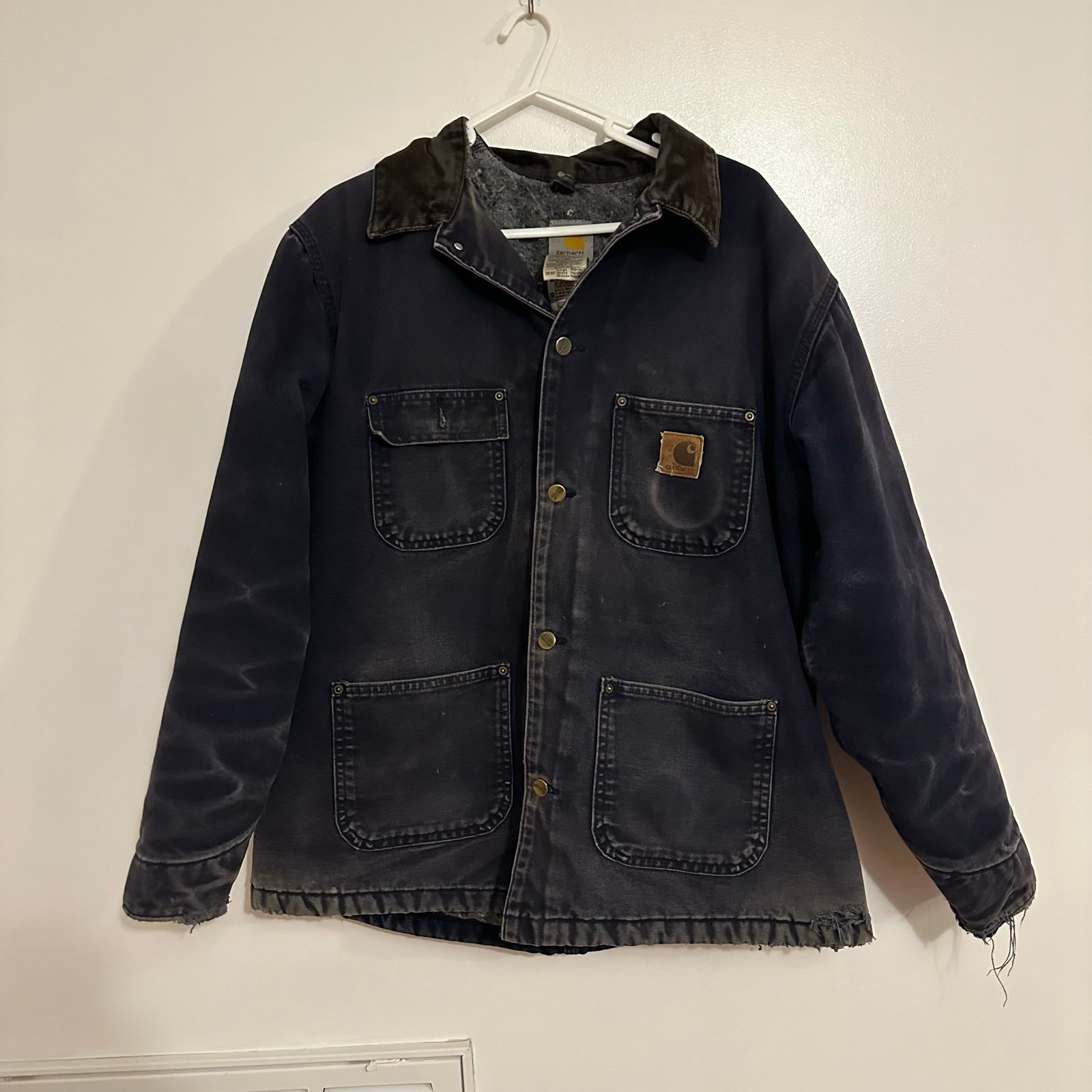 Vintage Carhartt Blanket Lined Barn Coat Chore Jacket Size Large Blue/Brown