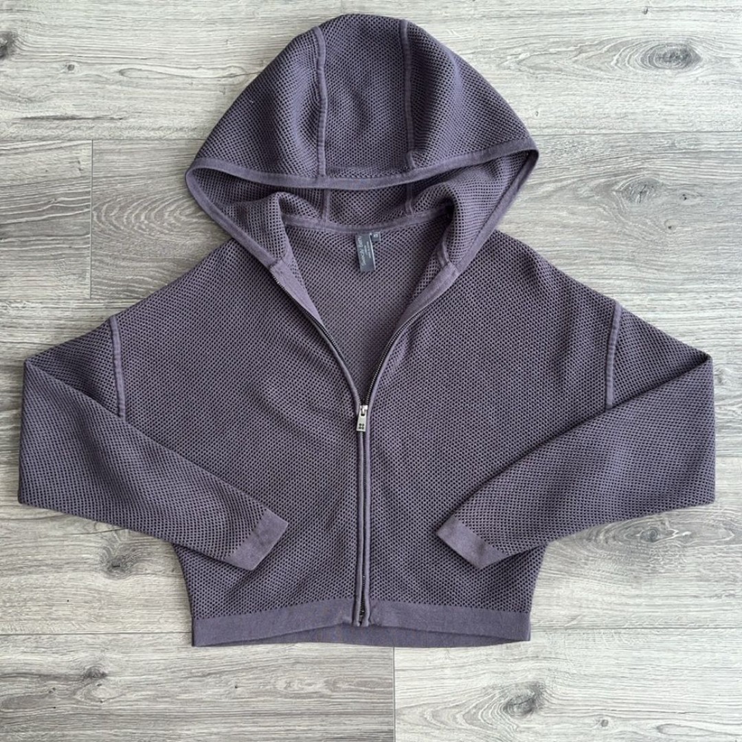 SWEATY BETTY Wimbledon Mesh Full Zip Hoodie XS Deep Dusty Purple Relaxed Fit
