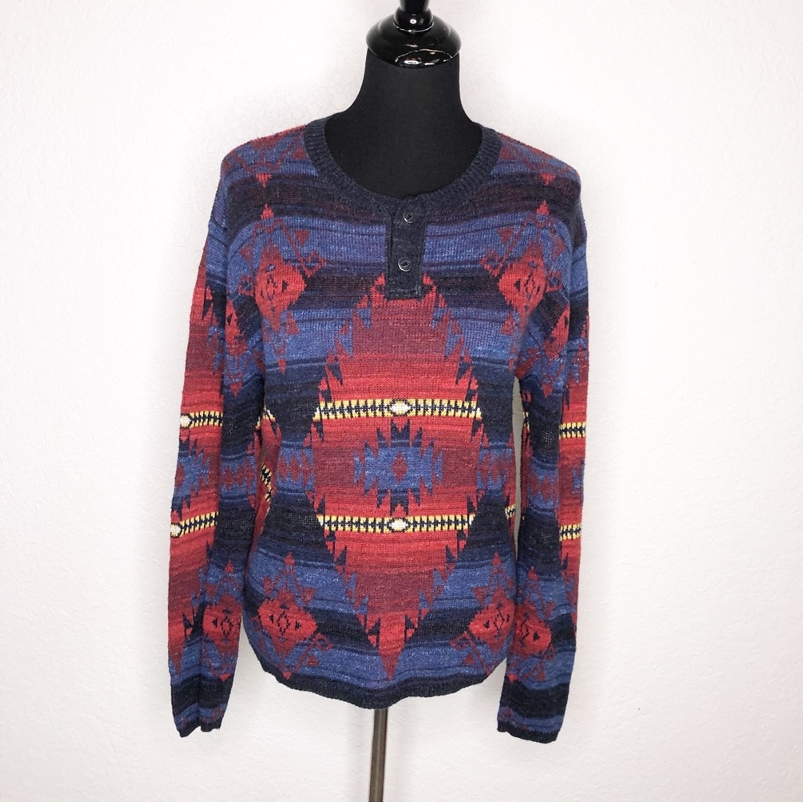 Denim & Supply Ralph Lauren blue red southwestern Aztec knit sweater top Small