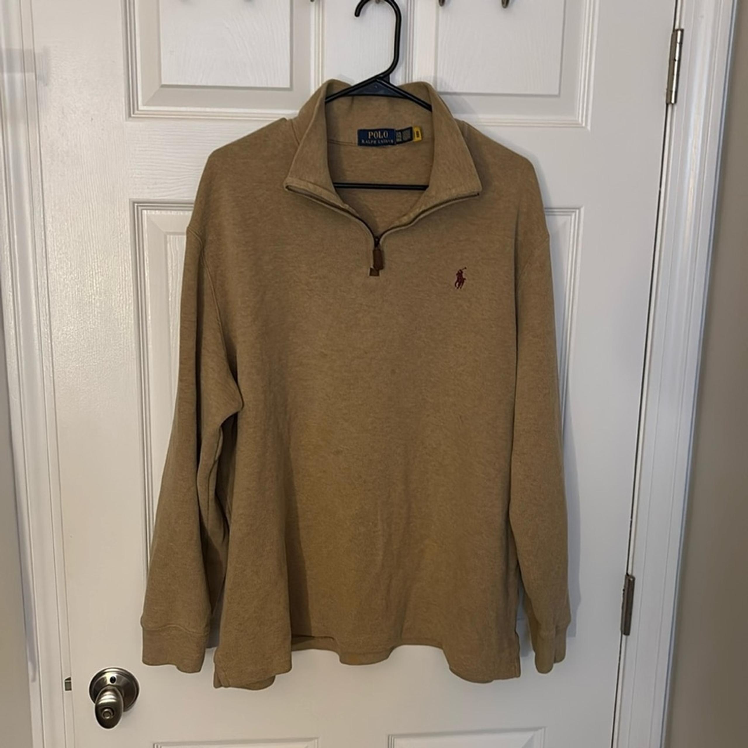 Ralph Lauren Men’s Tan 1/4 Zip pullover Sweater Sz XXL