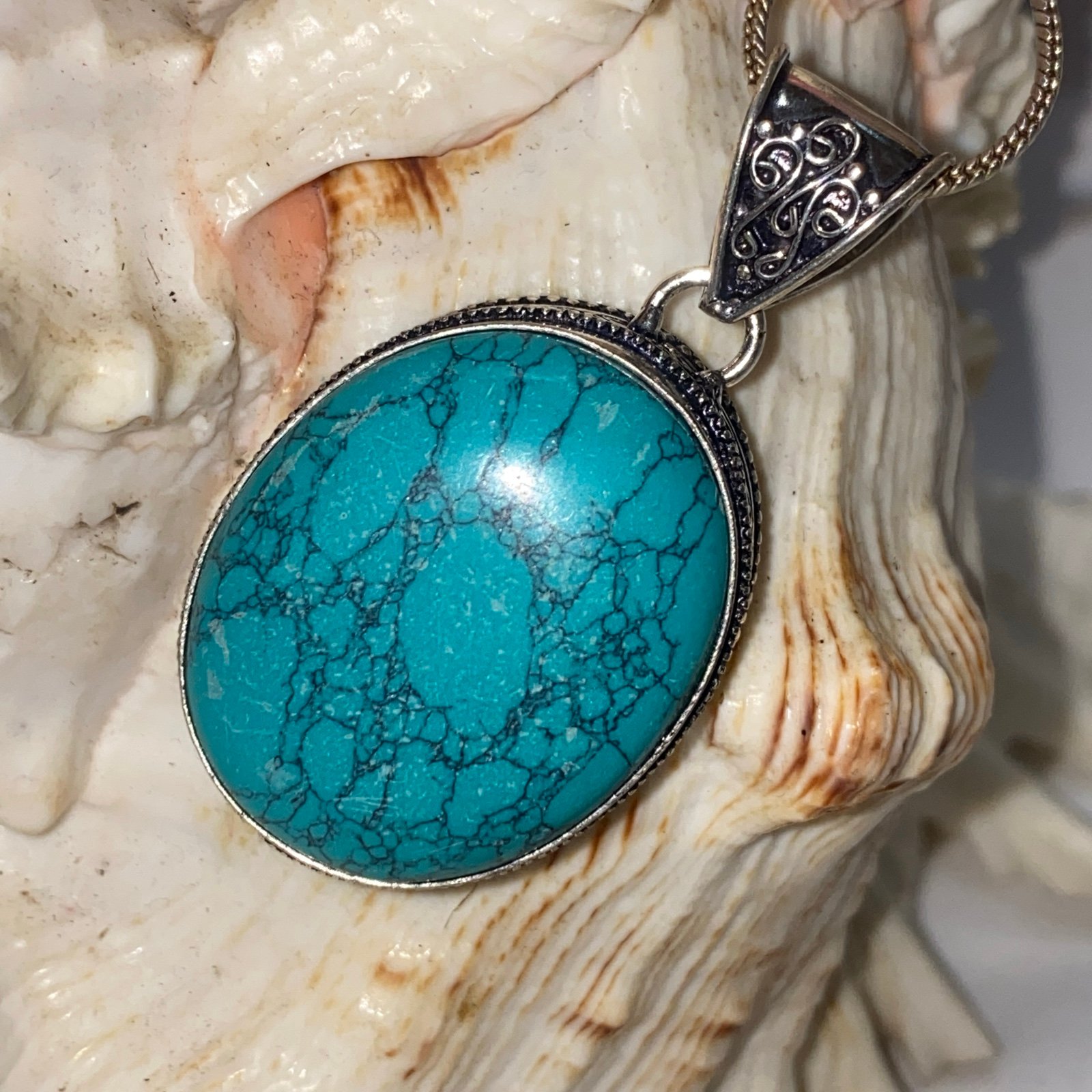 Sale* Tibetan Turquoise Gemstone 925 Sterling Silver handmade pendant