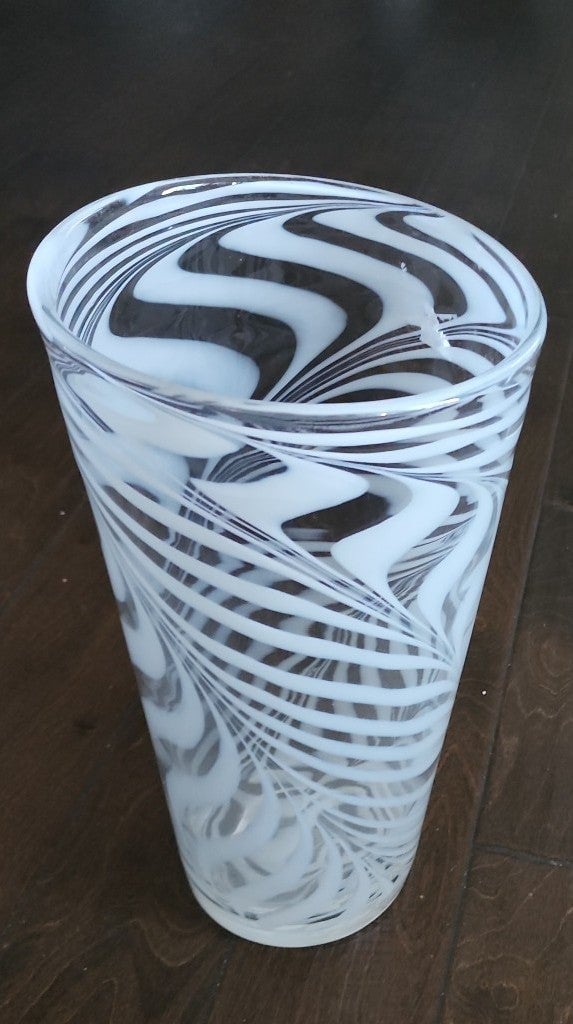 Vtg West Elm White Swirl Clear Glass Vase Vessel Large Murano Style 15in HEAVY 7