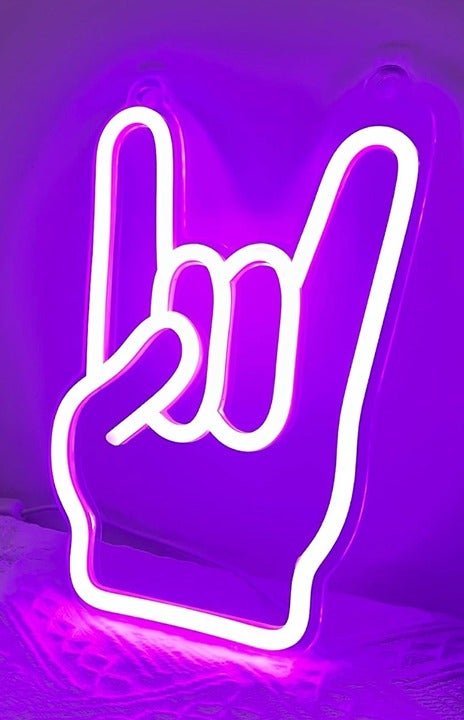 Fun Bright Purple Rock & Roll Hand LED Night Light Room Wall Music Concert Decor